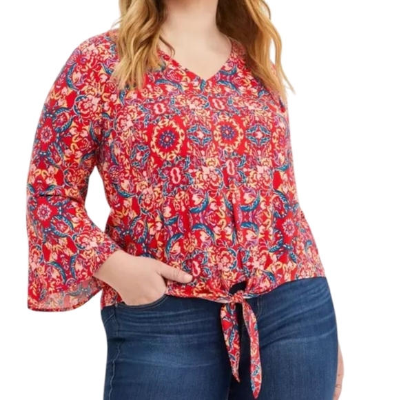 TORRID Rayon Slub Tie-Front Top - Picture 1 of 7